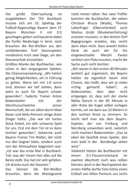 Stadionzeitung TSV Buchbach - SpVgg Bayreuth