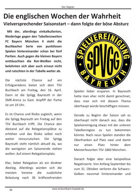 Stadionzeitung TSV Buchbach - SpVgg Bayreuth