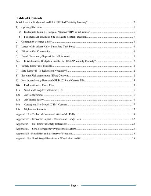 West Lake CAG NRRB Submission REVISED ADDENDUM  January 4 2018