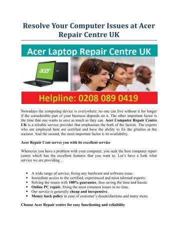 Resolve Your computer Issues with Acer Repair Center