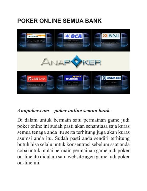 POKER ONLINE SEMUA BANK