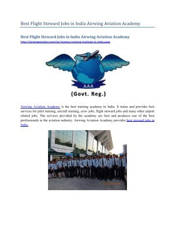 Best Flight Steward Jobs in India Airwing Aviation Academy