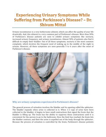 Experiencing Urinary Symptoms While Suffering from Parkinson’s Disease? - Dr. Shivam Mittal