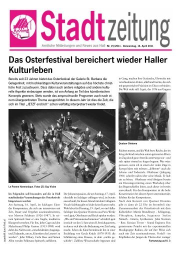 Das Osterfestival bereichert wieder Haller Kulturleben - in Hall in Tirol