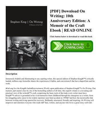 On Writing 10th Anniversary Edition A Memoir of the Craft