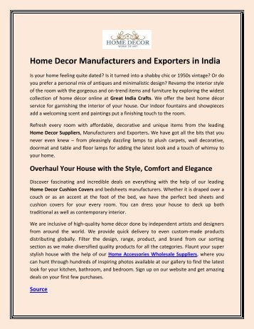 Home Decor Manufacturers and Exporters in India