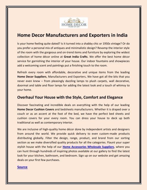 Home Decor Manufacturers And Exporters In India - Home Decor Exporters India