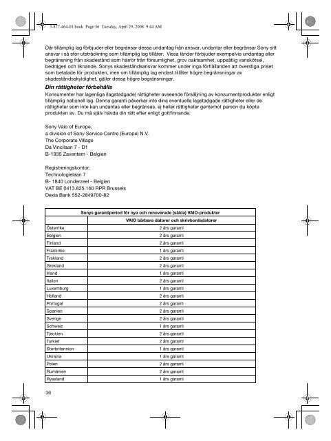 Sony VGN-NR38M - VGN-NR38M Documents de garantie Finlandais