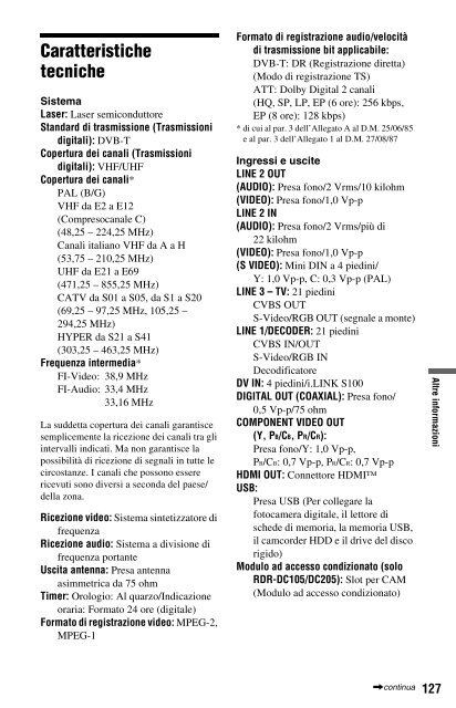 Sony RDR-DC200 - RDR-DC200 Consignes d&rsquo;utilisation Italien