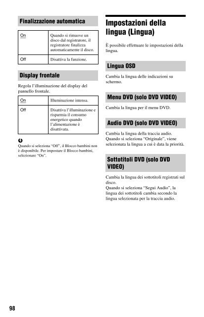 Sony RDR-DC200 - RDR-DC200 Consignes d&rsquo;utilisation Italien