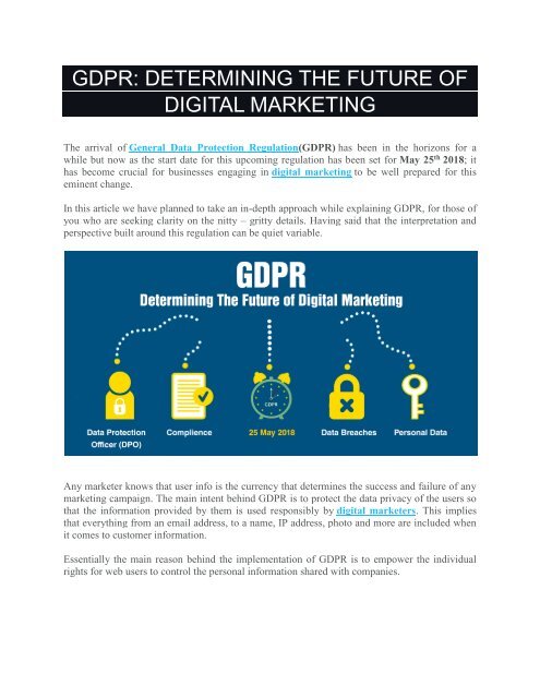 GDPR - DETERMINING THE FUTURE OF DIGITAL MARKETING