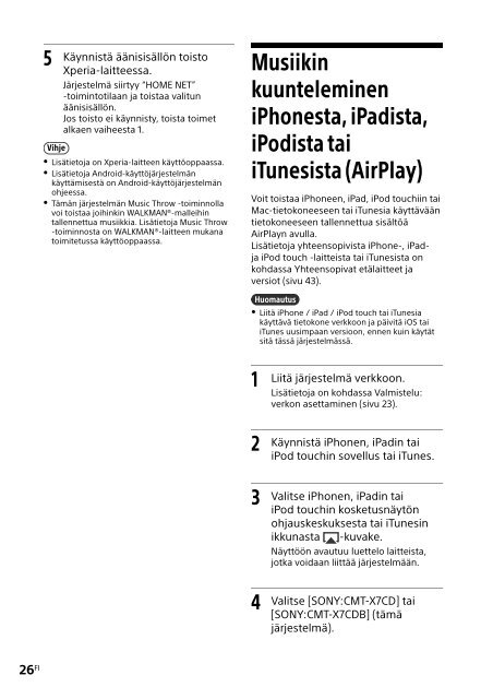 Sony CMT-X7CDB - CMT-X7CDB Mode d'emploi Finlandais