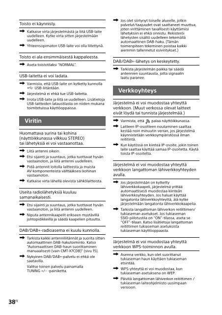 Sony CMT-X7CDB - CMT-X7CDB Mode d'emploi Finlandais