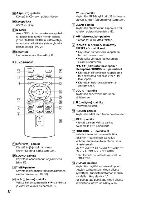 Sony CMT-X7CDB - CMT-X7CDB Mode d'emploi Finlandais