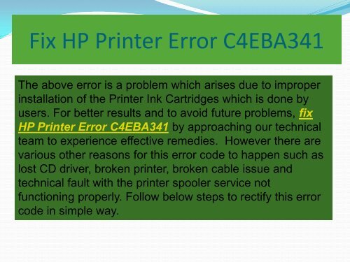 Cal +1-8005-97-1052 Fix HP Printer Error C4EBA341 | Printer Support 
