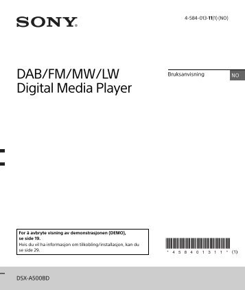 Sony DSX-A500DB - DSX-A500DB Consignes dâutilisation NorvÃ©gien