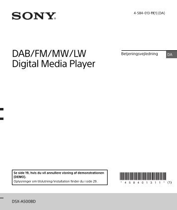 Sony DSX-A500DB - DSX-A500DB Consignes dâutilisation Danois