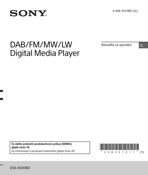 Sony DSX-A500DB - DSX-A500DB Consignes d&rsquo;utilisation Slov&eacute;nien