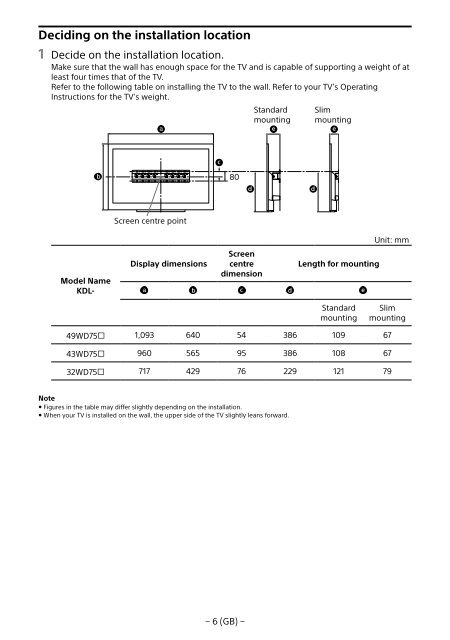 Sony KDL-43WD750 - KDL-43WD750 Informations d'installation du support de fixation murale Kazakh