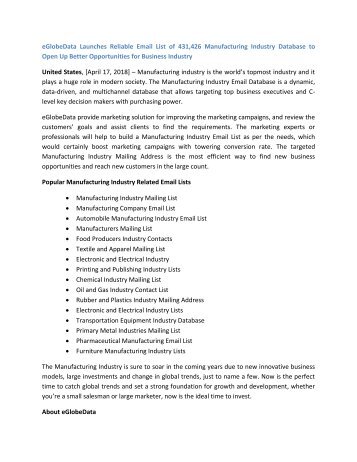 PR for Manufacturing Industry Mailing List (1)