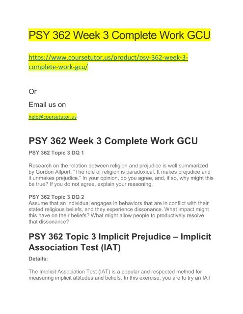 Gra362 Module 3 PSY 362 Week 3 Complete Work GCU