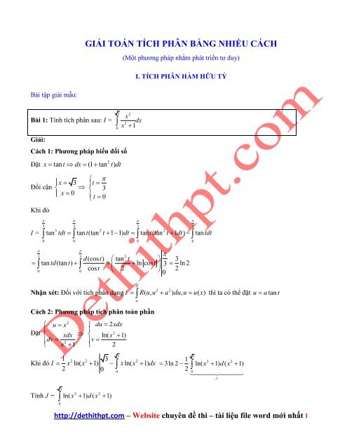 Giải toán tích phân bằng nhiều cách - Nguyễn Thành Long - Có lời giải chi tiết