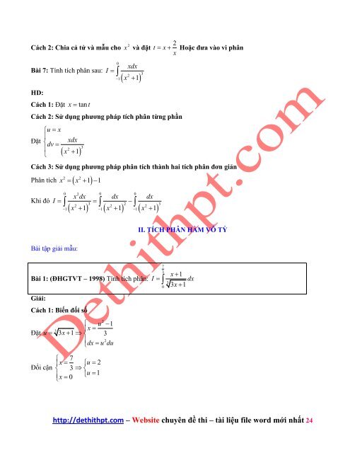 Giải toán tích phân bằng nhiều cách - Nguyễn Thành Long - Có lời giải chi tiết