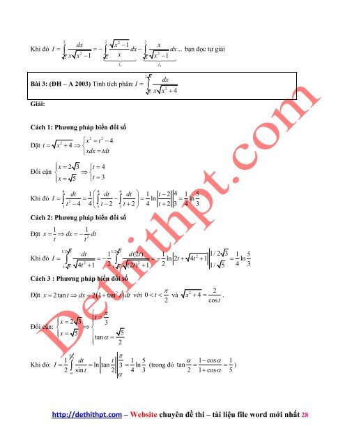 Giải toán tích phân bằng nhiều cách - Nguyễn Thành Long - Có lời giải chi tiết