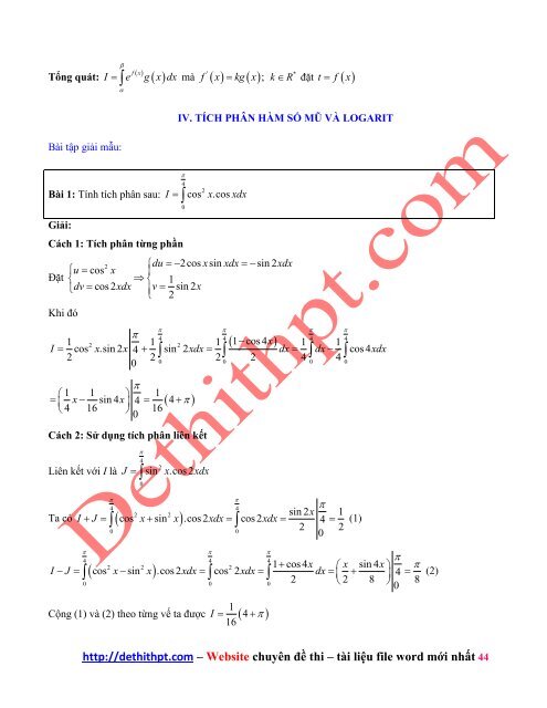 Giải toán tích phân bằng nhiều cách - Nguyễn Thành Long - Có lời giải chi tiết