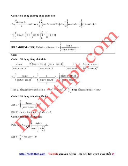 Giải toán tích phân bằng nhiều cách - Nguyễn Thành Long - Có lời giải chi tiết