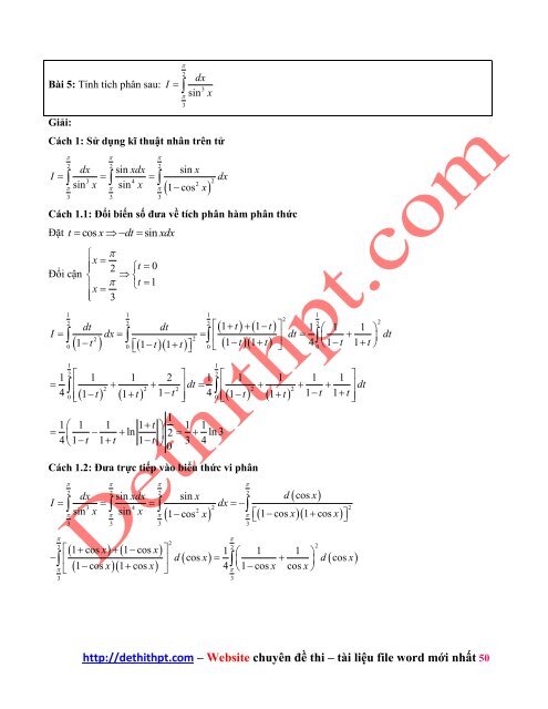 Giải toán tích phân bằng nhiều cách - Nguyễn Thành Long - Có lời giải chi tiết