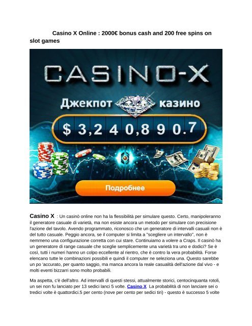 Casino X Online : 2000€ bonus cash and 200 free spins on slot games