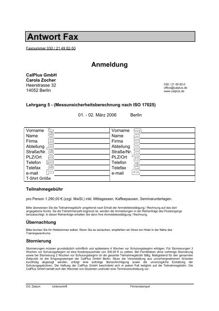 Antwort Fax - CalPlus GmbH