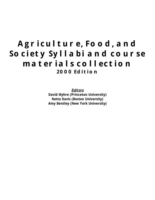 Agriculture Food and Society Syllabi and course materials collection