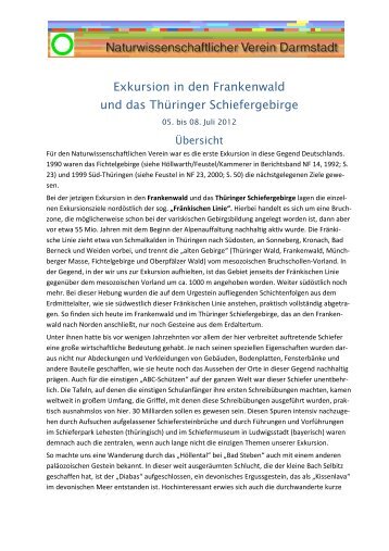 Exkursion in den Frankenwald und das Thüringer ... - NWV-Darmstadt