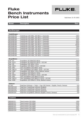 Fluke Bench Instruments Price List - CalPlus GmbH