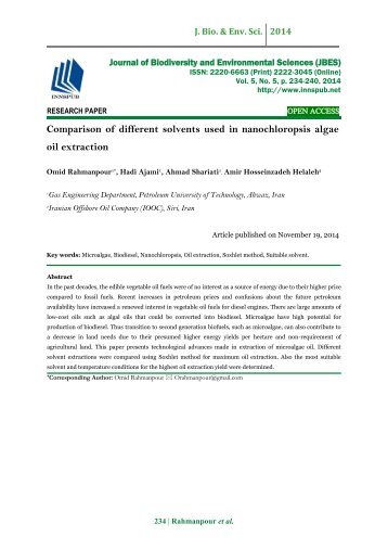 Comparison of different solvents used in nanochloropsis algae oil extraction