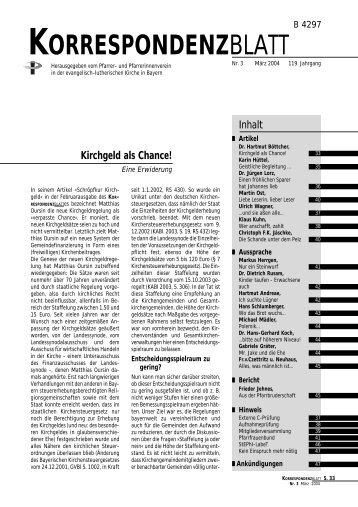 Korrespondenzblatt März 04 - Pfarrer- und Pfarrerinnenverein