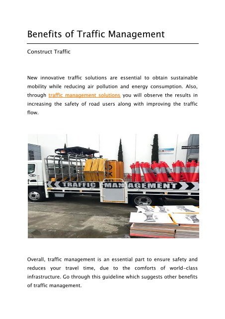 Benefits of Traffic Management - Construct Traffic