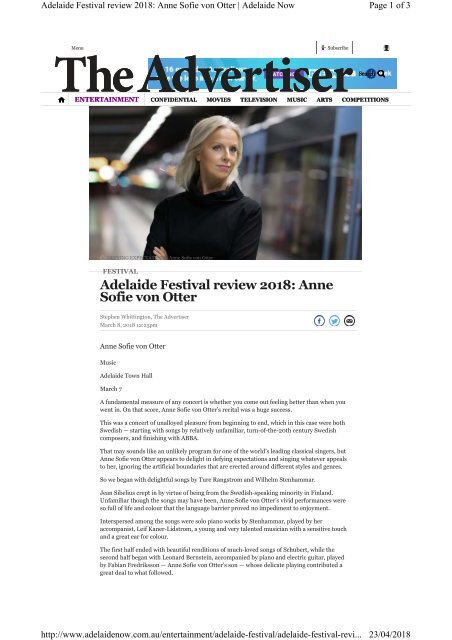 Anne Sofie Von Otter The Advertiser