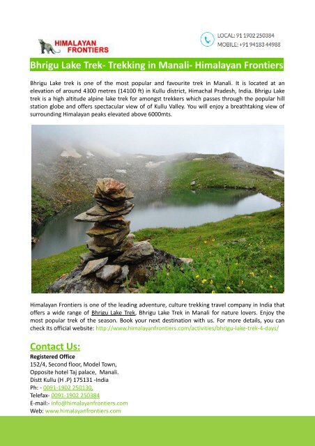 Bhrigu Lake Trek- Trekking in Manali- Himalayan Frontiers