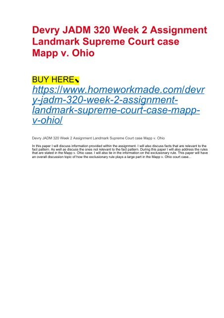 devry jadm 320 week 2 assignment landmark supreme court case mapp v ohio case brief