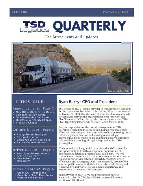 TSD Logistics 1st 2018 Quarter Newsletter