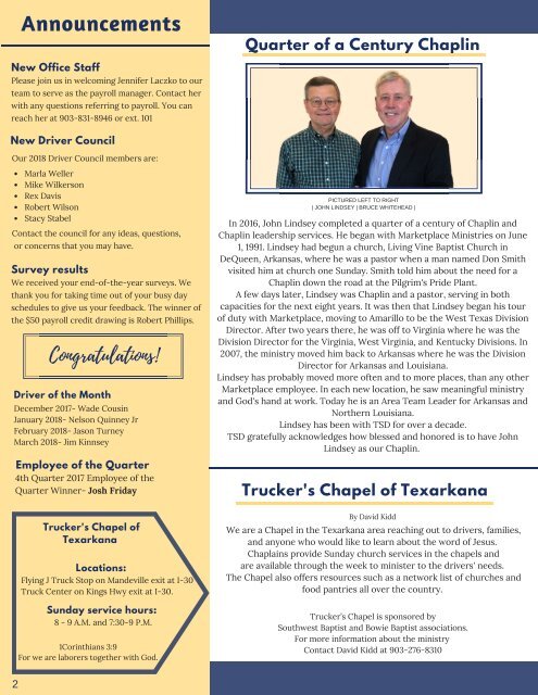 TSD Logistics 1st 2018 Quarter Newsletter