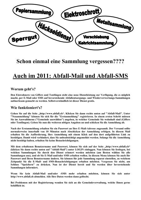 Öffnungszeiten des Sammelhofs - Gemeinde Tentlingen