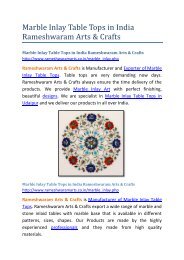 Marble Inlay Table Tops in India Rameshwaram Arts &Crafts