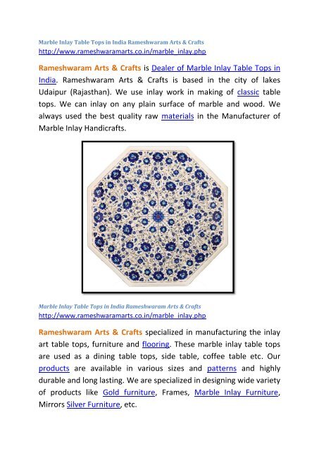 Marble Inlay Table Tops in India Rameshwaram Arts &Crafts