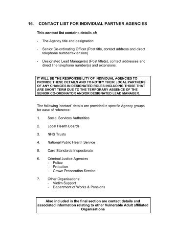 16. CONTACT LIST FOR INDIVIDUAL PARTNER AGENCIES - Neath Port ...