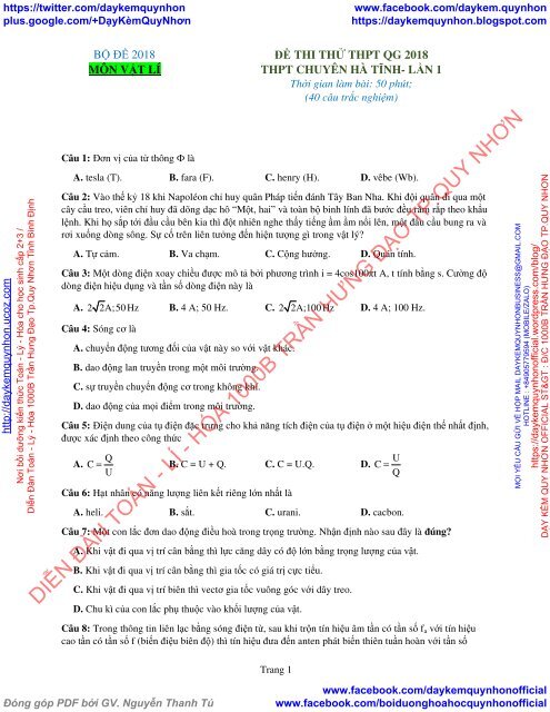 Bộ đề thi thử THPT QG 2018 Các môn TOÁN - LÍ - HÓA Các trường THPT Cả nước CÓ HƯỚNG DẪN GIẢI (Lần 16) [DC24042018]