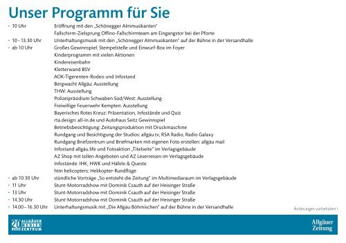 Zeitungs- und Gewerbeparkfest im Allgäuer Medienzentrum - Programm